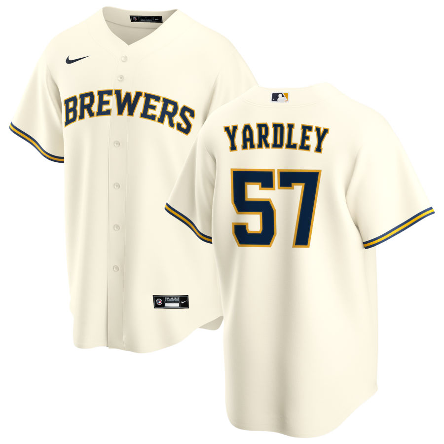 Nike Men #57 Eric Yardley Milwaukee Brewers Baseball Jerseys Sale-Cream